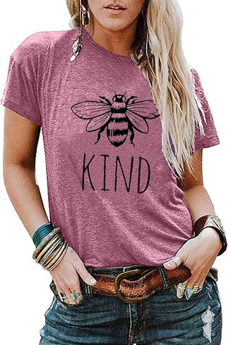 تي شيرت نسائي لطيف على شكل نحلة من Be Kind تي شيرت مضحك ملهم للمعلم بأكمام قصيرة تي شيرت علوي in Saudi Arabia