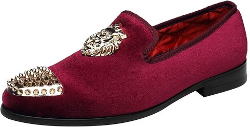 ELANROMAN Men's Loafers Gold Buckle Wedding Party Prom Velvet Dress Shoes in Saudi Arabia
