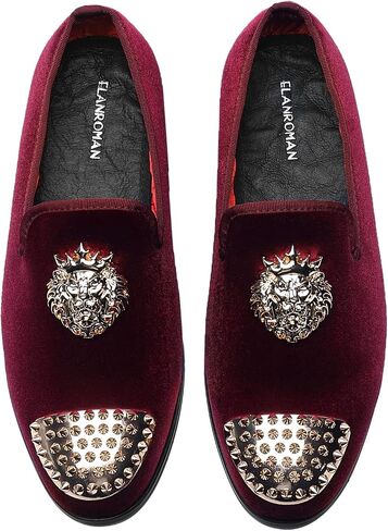 ELANROMAN Men's Loafers Gold Buckle Wedding Party Prom Velvet Dress Shoes in Saudi Arabia
