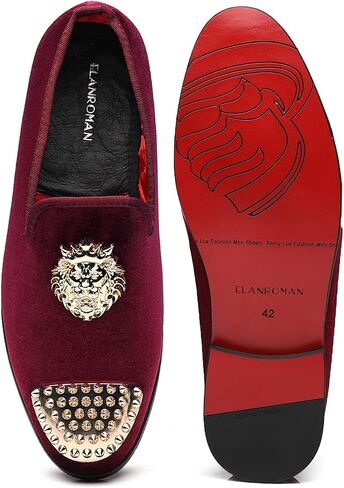 ELANROMAN Men's Loafers Gold Buckle Wedding Party Prom Velvet Dress Shoes in Saudi Arabia