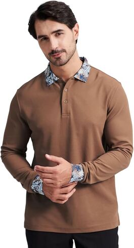 قمصان بولو كاجوال للرجال بأكمام طويلة من VEBOON بطبعة هاواي، بولو بيكيه للرجال، قمصان بولو للأعمال قابلة للتنفس in Kuwait