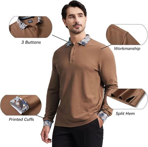 قمصان بولو كاجوال للرجال بأكمام طويلة من VEBOON بطبعة هاواي، بولو بيكيه للرجال، قمصان بولو للأعمال قابلة للتنفس in Kuwait