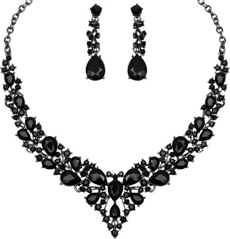 chaoyite Women's Statement Necklace Earrings Set for Bride Austrian Crystal Wedding Bridal Costume Jewelry Sets in Kuwait