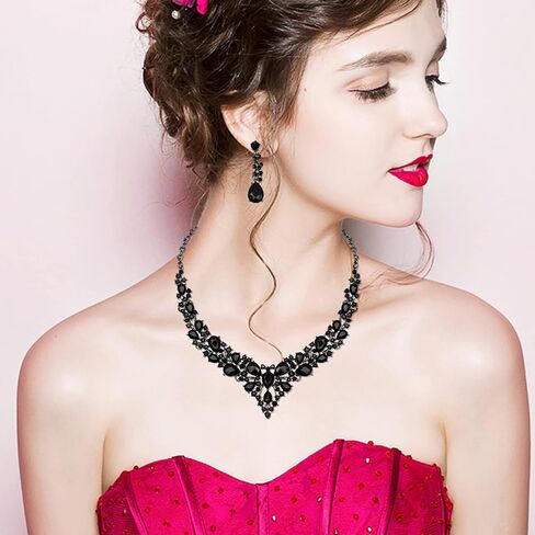 chaoyite Women's Statement Necklace Earrings Set for Bride Austrian Crystal Wedding Bridal Costume Jewelry Sets in Kuwait