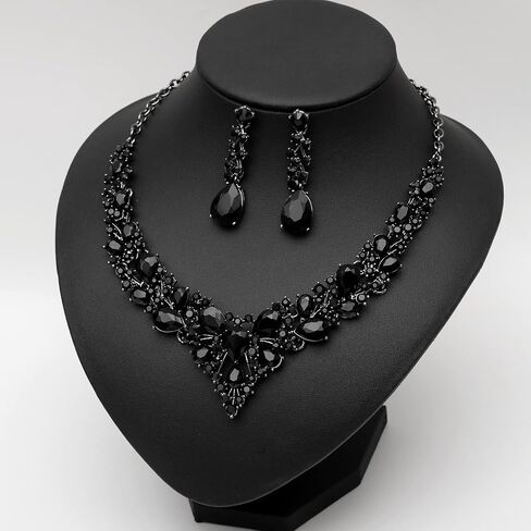 chaoyite Women's Statement Necklace Earrings Set for Bride Austrian Crystal Wedding Bridal Costume Jewelry Sets in Kuwait