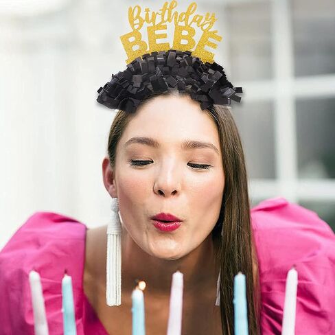 تاج عيد ميلاد سعيد بيبي للحفلات - عصابة رأس حفلة عيد ميلاد، تاج ورقي مزين بشراشيب ملون لامع، هدية عيد ميلاد للبنات أو النساء in Kuwait
