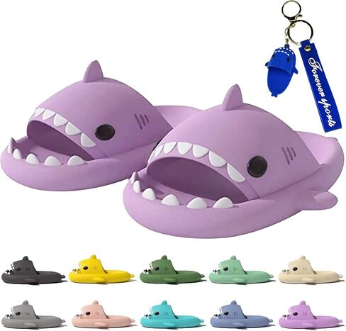 صنادل القرش من secwell Shark Slides للنساء والرجال شباشب الدش السحابية اللطيفة للصيف من مادة EVA أحذية الشاطئ المبطنة المريحة مع سلسلة مفاتيح منزلق القرش in Kuwait