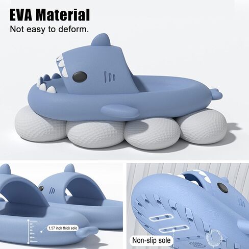 صنادل القرش من secwell Shark Slides للنساء والرجال شباشب الدش السحابية اللطيفة للصيف من مادة EVA أحذية الشاطئ المبطنة المريحة مع سلسلة مفاتيح منزلق القرش in Kuwait