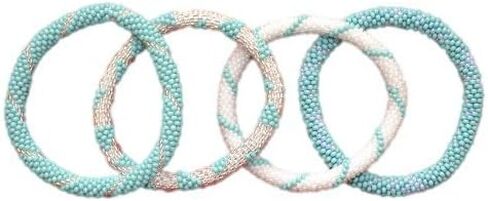 نوبتس طقم اساور مطرزة باللون الازرق الفيروزي والفضي والابيض العاجي، BS57، قطن in Kuwait