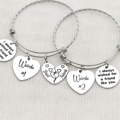 سوار هدية مضحكة لغريدوس من أفضل الأصدقاء سوار مع قلب منقسم للنساء ، أتمني لصديق مثلك ، Weirdo 1 Weirdo 2 سوار مجموعة in Kuwait