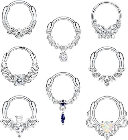 FIBO STEEL 8Pcs 16G Septum Rings for Women Dangle Teardrop Nose Ring Hoops Surgical Steel CZ Opal Daith Earrings Cartilage Tragus Helix Piercing Jewelry in Saudi Arabia