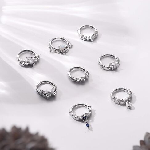FIBO STEEL 8Pcs 16G Septum Rings for Women Dangle Teardrop Nose Ring Hoops Surgical Steel CZ Opal Daith Earrings Cartilage Tragus Helix Piercing Jewelry in Saudi Arabia