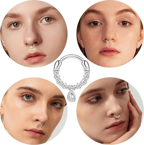 FIBO STEEL 8Pcs 16G Septum Rings for Women Dangle Teardrop Nose Ring Hoops Surgical Steel CZ Opal Daith Earrings Cartilage Tragus Helix Piercing Jewelry in Saudi Arabia