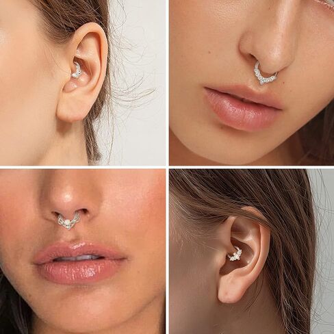 FIBO STEEL 8Pcs 16G Septum Rings for Women Dangle Teardrop Nose Ring Hoops Surgical Steel CZ Opal Daith Earrings Cartilage Tragus Helix Piercing Jewelry in Saudi Arabia