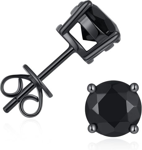 925 Sterling Silver Black Earrings for Men, Natural Black Onyx Stud Earrings for Women Hypoallergenic Perfect Jewelry Gifts in Kuwait