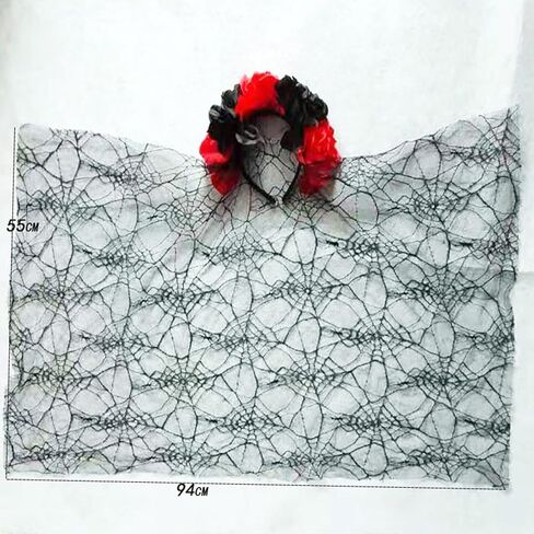 auwiyd عيد الهالوين الأزهار يوم الموتى عقال زهرة عقال مع الحجاب الدانتيل الأسود، حجاب الدانتيل العروس للنساء الفتيات زي عيد الهالوين ليوم الموتى حفلة تنكرية (أسود أحمر) in Kuwait