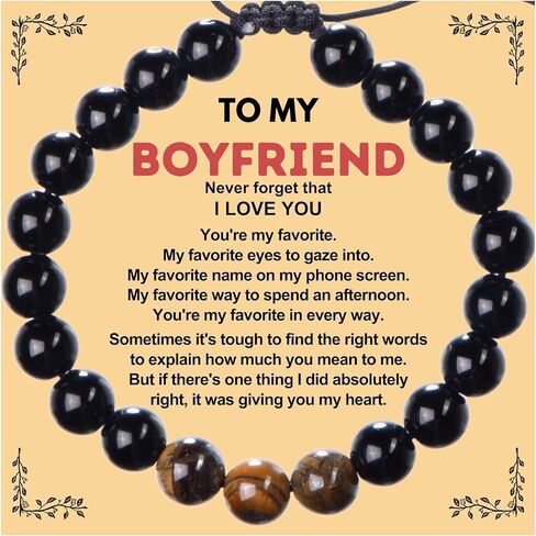 Rosa Vila Bracelets for Men, Husband, Boyfriend, Son, Gifts For Him, Birthday, Anniversary, Christmas, Tiger Eye & Black Agate Stones, Designed in Austin, TX in Kuwait