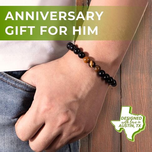 Rosa Vila Bracelets for Men, Husband, Boyfriend, Son, Gifts For Him, Birthday, Anniversary, Christmas, Tiger Eye & Black Agate Stones, Designed in Austin, TX in Kuwait