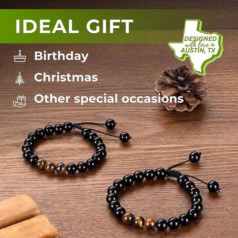 Rosa Vila Bracelets for Men, Husband, Boyfriend, Son, Gifts For Him, Birthday, Anniversary, Christmas, Tiger Eye & Black Agate Stones, Designed in Austin, TX in Kuwait