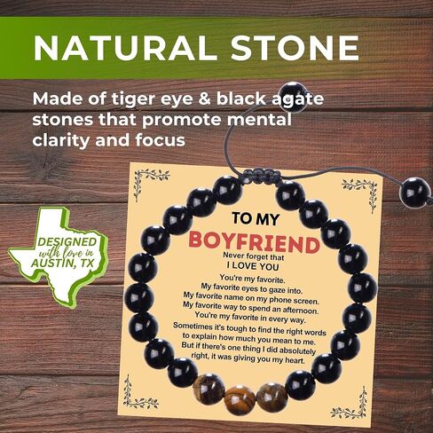 Rosa Vila Bracelets for Men, Husband, Boyfriend, Son, Gifts For Him, Birthday, Anniversary, Christmas, Tiger Eye & Black Agate Stones, Designed in Austin, TX in Kuwait