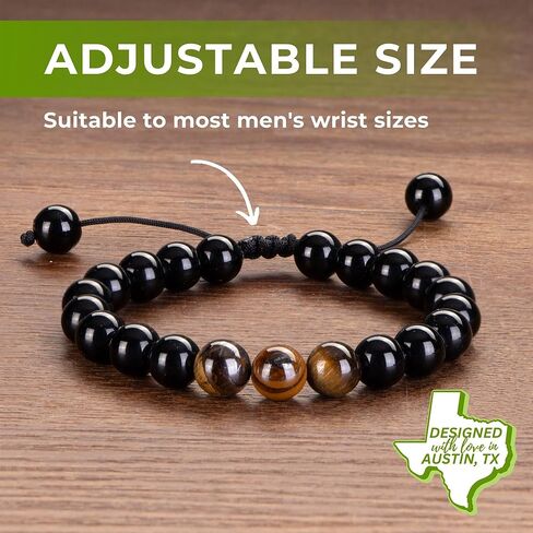 Rosa Vila Bracelets for Men, Husband, Boyfriend, Son, Gifts For Him, Birthday, Anniversary, Christmas, Tiger Eye & Black Agate Stones, Designed in Austin, TX in Kuwait