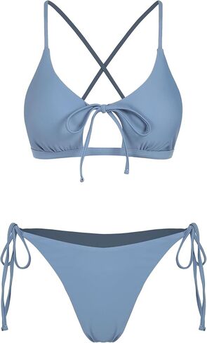 ZAFUL Women's Toile String Bikini Set Cut Out Lace Up Two Piece Swimsuit High Cut Tie Side Bathing Suit in Kuwait