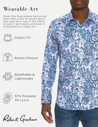 Robert Graham Men Millennium Long Sleeve Button Down Shirt, Teal, Large in Saudi Arabia