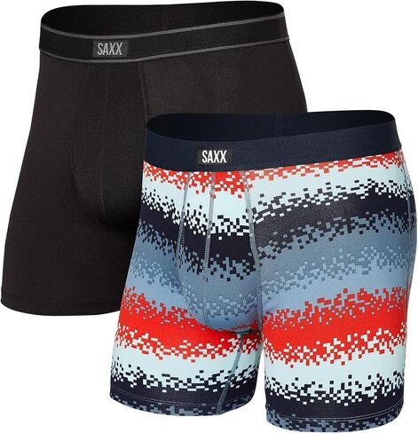 ملابس داخلية للرجال SAXX - سراويل داخلية Daytripper Boxer مع دعامة جيب مدمجة - ملابس داخلية للرجال، عبوة من قطعتين، شريط Tech Rec Stripe/أسود، مقاس X-Large in Kuwait