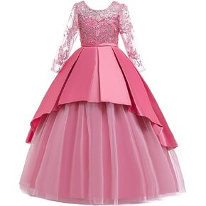 MYRISAM Little Big Girls Applique Lace Princess Pageant Dresses Long Sleeve Bridesmaid Wedding Party Birthday Long Gown