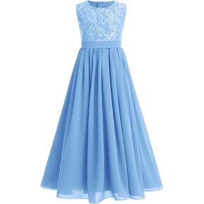 Flower Girl Dresses Junior Wedding Bridesmaid Prom Party Chiffon Floral Lace Flowy Maxi Princess Pageant Long Communion Gown in Kuwait