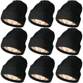 9 قطعة من الحرير اصطف الشتاء بيني الحرير بطانة القبعات الاكريليك محبوك ساعة قبعة مترهل قبعة قبعات لينة الدافئة الساتان اصطف القبعات in Kuwait