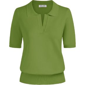 Kate Kasin Women Short Sleeve Polo Sweater V Neck Knitted Tops Casual Ribbed Shirt Loose Pullover Sweater in Saudi Arabia