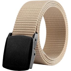 LionVII Mens Belt Web,Nylon Webbing Canvas Belt with Plastic Buckle Breathable for Work and Travel Trim to Fit 27-46" Waist
