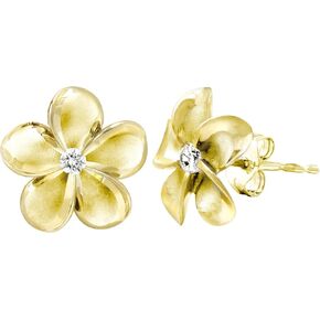 Honolulu Jewelry Company 14K Yellow Gold Plated Sterling Silver Plumeria Flower Nature Stud Earrings with CZ, 12mm in Kuwait