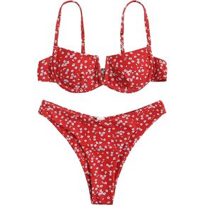 SweatyRocks Women's Sexy Bathing Suits Spaghetti Strap Floral Bikini Set Underwire Swimsuit