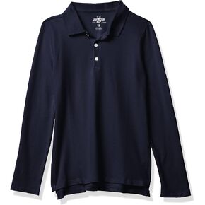 OshKosh B'Gosh Girls' Long Sleeve Uniform Polo Shirt, Deep Navy, 4