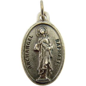 قلادة L&M فضية اللون بقاعدة Archangel Saint Raphael Praray for Us Medal، 1 بوصة in Kuwait