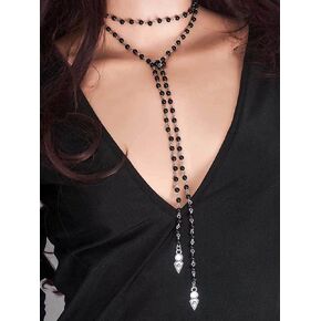 تشيني القوطية قلادة طويلة قلادة سوداء الطبقات التفاف حول القلائد حبة قلادة سلسلة الشاطئ قابل للتعديل مجوهرات للنساء والفتيات in Kuwait
