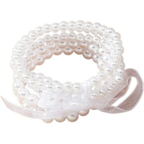 COLORFUL BLING Women Multilayer Temperament Imitated Pearl Stackable Strand Bracelets Beaded Seed Heart Rhinestone Crystal Stretch Bracelet Wedding Wrist Jewelry