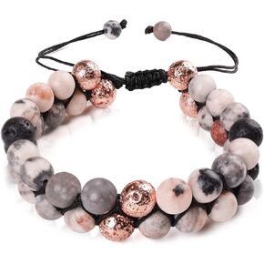 Lava Rock Pink Zebra Jasper Bracelet, Stress Relief Yoga Relaxation Bracelets, Natural Crystal Stone Healing Spiritual Bracelet,Adjustable Beaded Bracelet, Anti Anxiety Happy Mood Bracelet for Women, Bring Good Luck Gift