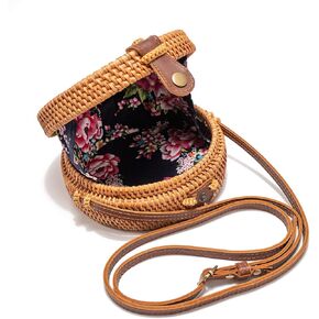 حقائب كروس من Aviboo منسوجة يدويًا من قش الروطان للنساء مقاس 8 بوصات مع حزام من الجلد الطبيعي قابل للتعديل بطبقتين مع سوار إضافي من الروطان in Kuwait