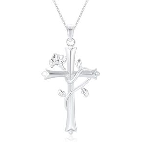 ACECHA Cross Necklace for Women | Silver Faith Birthstone Cross Pendant with Birth Flower Jewelry Gifts for Teen Girls Wife Women for Birthday Anniversary