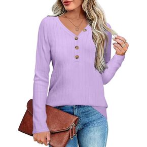 DB MOON Womens Sweater V Neck Long Sleeve Ribbed Button Knit Solid Color Soft Top in Saudi Arabia