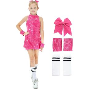 Girls Sequins Dance Costumes Dress, Jazz Dance Costume Girls Hip Hop Outfits Sleeveless Sparkle Dance Dress Top & Shorts