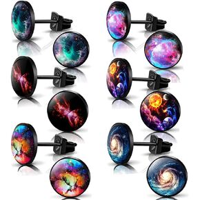 YCL&TXL 6 أزواج من الفولاذ المقاوم للصدأ نمط غالاكسي أقراط مسمار سوداء مستديرة للنساء الرجال 10 ملم، الفولاذ المقاوم للصدأ، لا الأحجار الكريمة, ستانلس ستيل, بدون أحجار كريمة in Kuwait