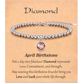 ASKRAIN Birthstone Silver Beaded Bracelets Christmas Birthday Gifts for Women Teen Girls