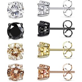 4 ازواج من الاقراط المرصعة من الستانلس ستيل الجراحي للنساء والرجال، اقراط ثقب الاذن 3/4/5/6/7 ملم مرصعة بالزركونيا المكعب، اقراط خالية من النيكل ومضادة للحساسية (4 الوان) in Kuwait