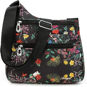Nawoshow Nylon Floral Multi-Pocket Crossbody Purse Bags for Women Travel Shoulder Bag
