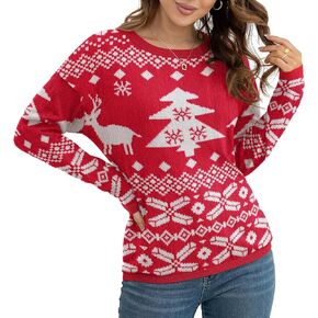 VIISHOW Women's Pullover Sweaters Long Sleeve Print Knitted Crew Neck Sweater Tops（a Little Run Big