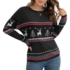 VIISHOW Women's Pullover Sweaters Long Sleeve Print Knitted Crew Neck Sweater Tops（a Little Run Big in Kuwait